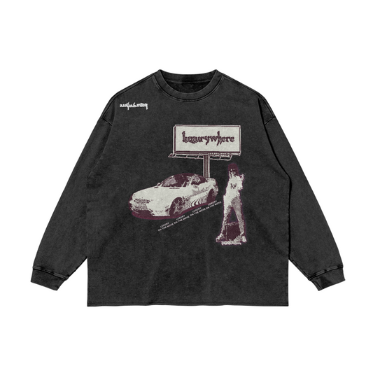 In a foreign (long sleeve hemless shirt)